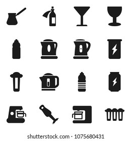 Flat vector icon set - kettle vector, turk coffee, blender, enegry drink, water bottle, glass, potion, maker, filter