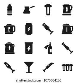 Flat vector icon set - kettle vector, turk coffee, blender, enegry drink, water bottle, glass, potion, filter