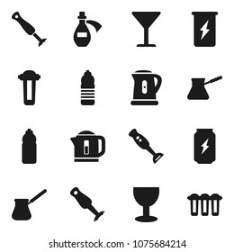 Flat vector icon set - kettle vector, turk coffee, blender, enegry drink, water bottle, glass, potion, filter