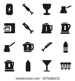 Flat vector icon set - kettle vector, turk coffee, blender, enegry drink, water bottle, glass, maker, filter