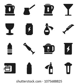 Flat vector icon set - kettle vector, turk coffee, enegry drink, water bottle, glass, potion, maker, blender, filter