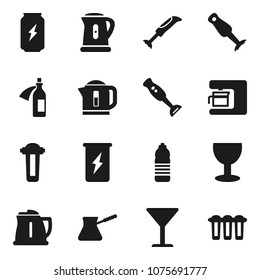 Flat vector icon set - kettle vector, turk coffee, blender, enegry drink, water bottle, glass, potion, maker, filter