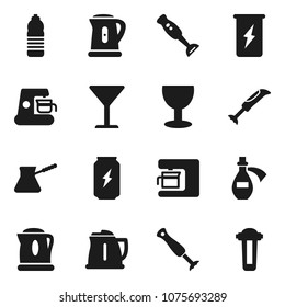 Flat vector icon set - kettle vector, turk coffee, blender, enegry drink, water bottle, glass, potion, maker, filter