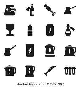 Flat vector icon set - kettle vector, turk coffee, blender, enegry drink, water bottle, glass, potion, maker, filter