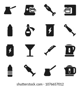 Flat vector icon set - kettle vector, turk coffee, blender, enegry drink, water bottle, glass, potion, maker