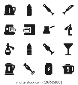 Flat vector icon set - kettle vector, turk coffee, blender, enegry drink, water bottle, glass, potion, maker