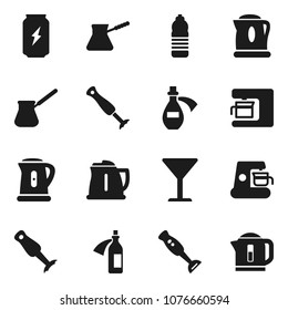 Flat vector icon set - kettle vector, turk coffee, blender, enegry drink, water bottle, glass, potion, maker