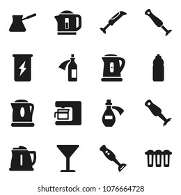 Flat vector icon set - kettle vector, turk coffee, blender, enegry drink, water bottle, glass, potion, maker, filter