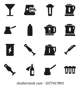 Flat vector icon set - kettle vector, turk coffee, blender, enegry drink, water bottle, glass, potion, maker, filter