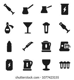 Flat vector icon set - kettle vector, turk coffee, blender, enegry drink, water bottle, glass, potion, maker, filter