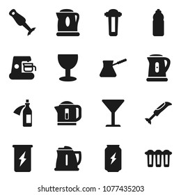 Flat vector icon set - kettle vector, turk coffee, blender, enegry drink, water bottle, glass, potion, maker, filter