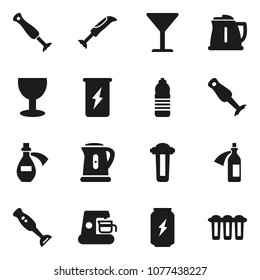 Flat vector icon set - kettle vector, blender, enegry drink, water bottle, glass, potion, coffee maker, filter