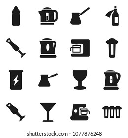 Flat vector icon set - kettle vector, turk coffee, blender, enegry drink, water bottle, glass, potion, maker, filter