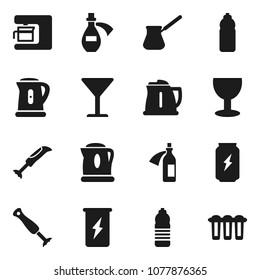 Flat vector icon set - kettle vector, turk coffee, enegry drink, water bottle, glass, potion, maker, blender, filter