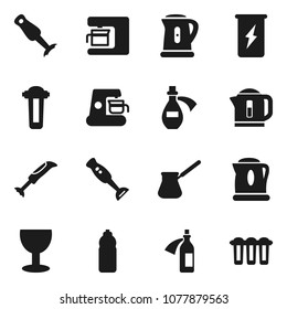 Flat vector icon set - kettle vector, turk coffee, blender, enegry drink, water bottle, glass, potion, maker, filter