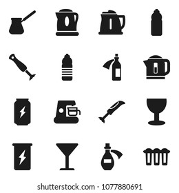 Flat vector icon set - kettle vector, turk coffee, enegry drink, water bottle, glass, potion, maker, blender, filter