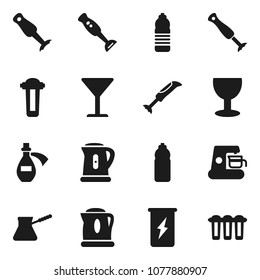 Flat vector icon set - kettle vector, turk coffee, blender, enegry drink, water bottle, glass, potion, maker, filter