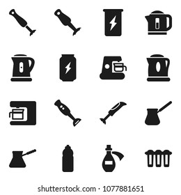 Flat vector icon set - kettle vector, turk coffee, blender, enegry drink, water bottle, potion, maker, filter