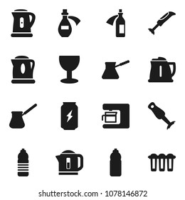 Flat vector icon set - kettle vector, turk coffee, blender, enegry drink, water bottle, glass, potion, maker, filter