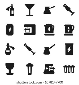 Flat vector icon set - kettle vector, turk coffee, blender, enegry drink, glass, potion, maker, water filter