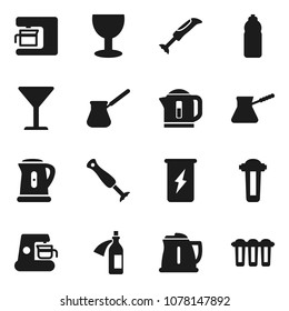 Flat vector icon set - kettle vector, turk coffee, enegry drink, water bottle, glass, potion, maker, blender, filter