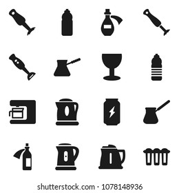 Flat vector icon set - kettle vector, turk coffee, blender, enegry drink, water bottle, glass, potion, maker, filter