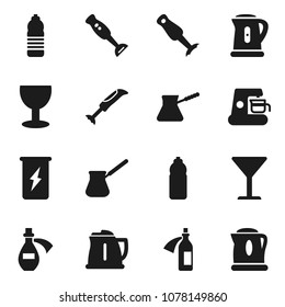 Flat vector icon set - kettle vector, turk coffee, blender, enegry drink, water bottle, glass, potion, maker