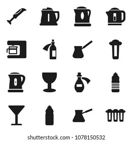 Flat vector icon set - kettle vector, turk coffee, water bottle, glass, potion, maker, blender, filter