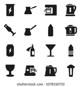 Flat vector icon set - kettle vector, turk coffee, blender, enegry drink, water bottle, glass, potion, maker, filter