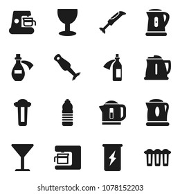 Flat vector icon set - kettle vector, blender, enegry drink, water bottle, glass, potion, coffee maker, filter