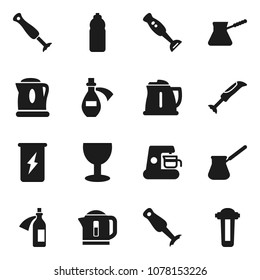 Flat vector icon set - kettle vector, turk coffee, blender, enegry drink, water bottle, glass, potion, maker, filter