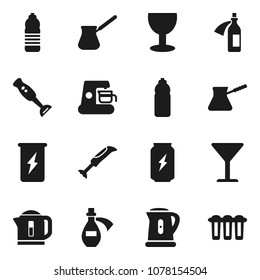 Flat vector icon set - kettle vector, turk coffee, blender, enegry drink, water bottle, glass, potion, maker, filter