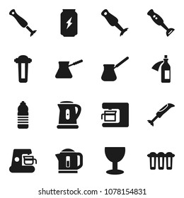 Flat vector icon set - kettle vector, turk coffee, blender, enegry drink, water bottle, glass, potion, maker, filter