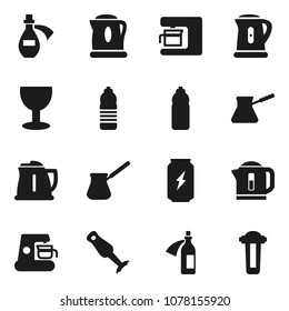 Flat vector icon set - kettle vector, turk coffee, blender, enegry drink, water bottle, glass, potion, maker, filter