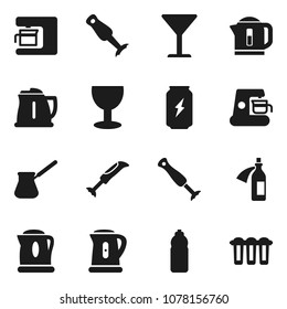 Flat vector icon set - kettle vector, turk coffee, blender, enegry drink, water bottle, glass, potion, maker, filter