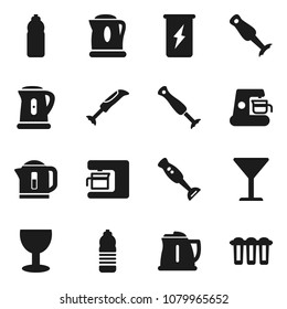 Flat vector icon set - kettle vector, blender, enegry drink, water bottle, glass, coffee maker, filter