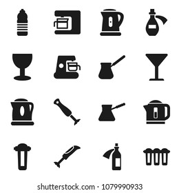 Flat vector icon set - kettle vector, turk coffee, water bottle, glass, potion, maker, blender, filter