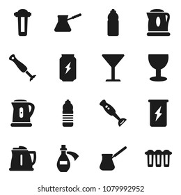 Flat vector icon set - kettle vector, turk coffee, blender, enegry drink, water bottle, glass, potion, filter