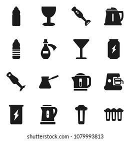 Flat vector icon set - kettle vector, turk coffee, blender, enegry drink, water bottle, glass, potion, maker, filter