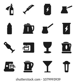 Flat vector icon set - kettle vector, turk coffee, blender, enegry drink, water bottle, glass, potion, maker, filter