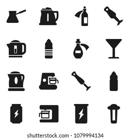 Flat vector icon set - kettle vector, turk coffee, blender, enegry drink, water bottle, glass, potion, maker, filter