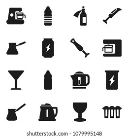 Flat vector icon set - kettle vector, turk coffee, enegry drink, water bottle, glass, potion, maker, blender, filter