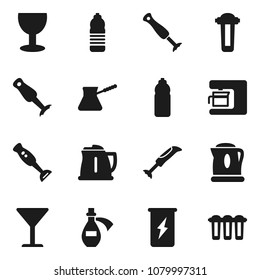 Flat vector icon set - kettle vector, turk coffee, blender, enegry drink, water bottle, glass, potion, maker, filter