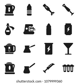 Flat vector icon set - kettle vector, turk coffee, blender, energy drink, water bottle, glass, potion, maker, filter