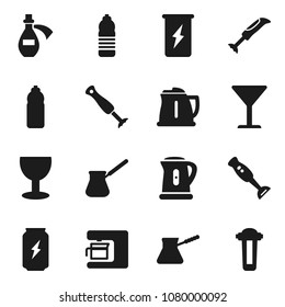 Flat vector icon set - kettle vector, turk coffee, blender, energy drink, water bottle, glass, potion, maker, filter