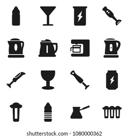 Flat vector icon set - kettle vector, turk coffee, blender, energy drink, water bottle, glass, maker, filter