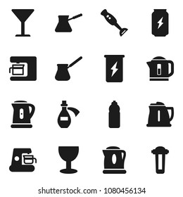 Flat vector icon set - kettle vector, turk coffee, blender, enegry drink, water bottle, glass, potion, maker, filter