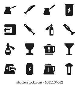 Flat vector icon set - kettle vector, turk coffee, blender, enegry drink, glass, potion, maker, water filter