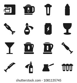 Flat vector icon set - kettle vector, turk coffee, blender, enegry drink, water bottle, glass, potion, maker, filter