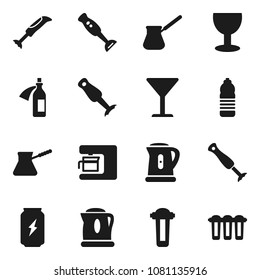 Flat vector icon set - kettle vector, turk coffee, blender, enegry drink, water bottle, glass, potion, maker, filter